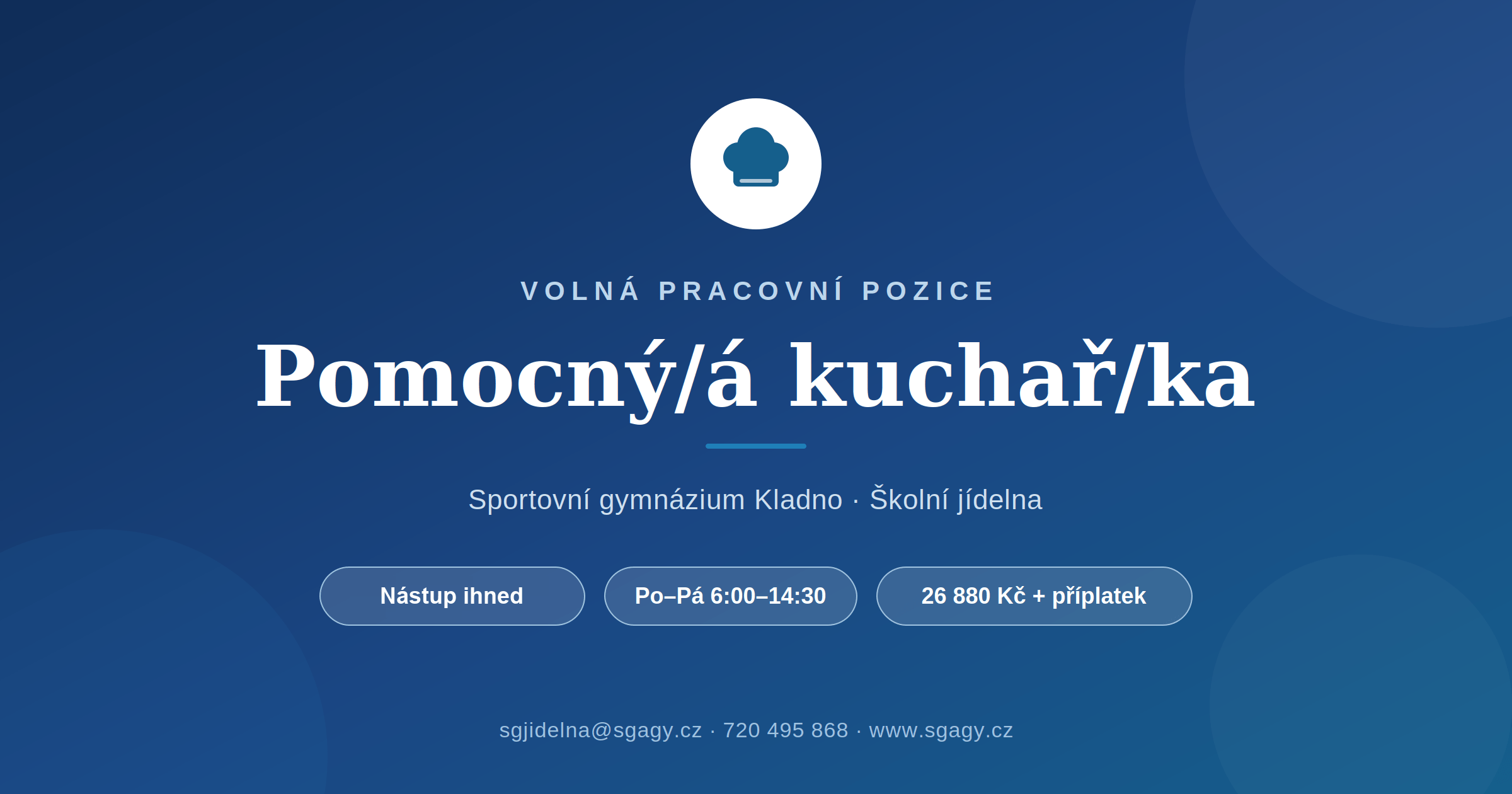 Školní jídelna přijme pomocného kuchaře / pomocnou kuchařku