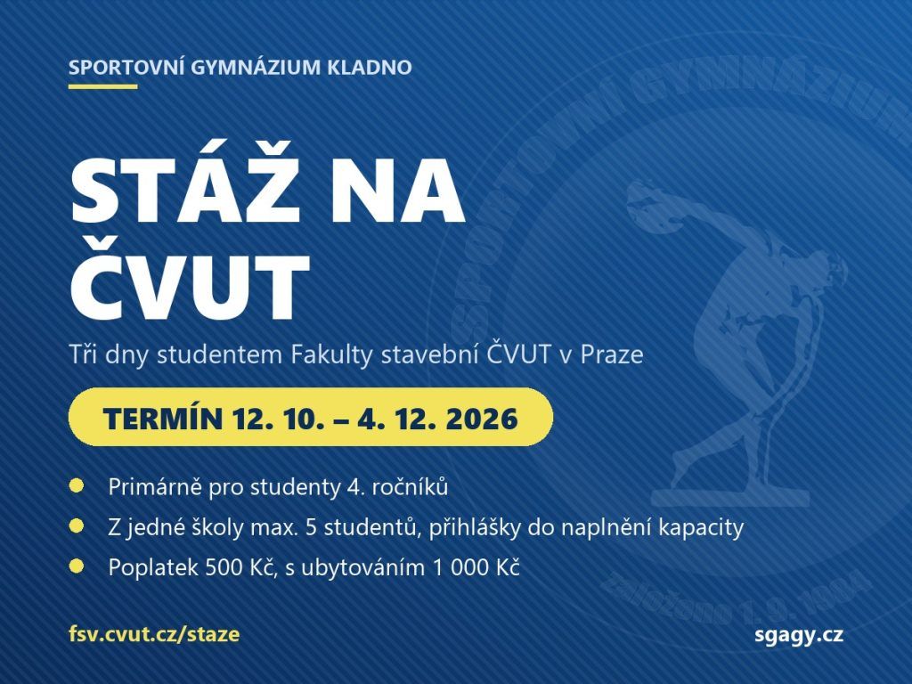 Stáž pro středoškoláky na Fakultě stavební ČVUT, termín 12. 10. – 4. 12. 2026